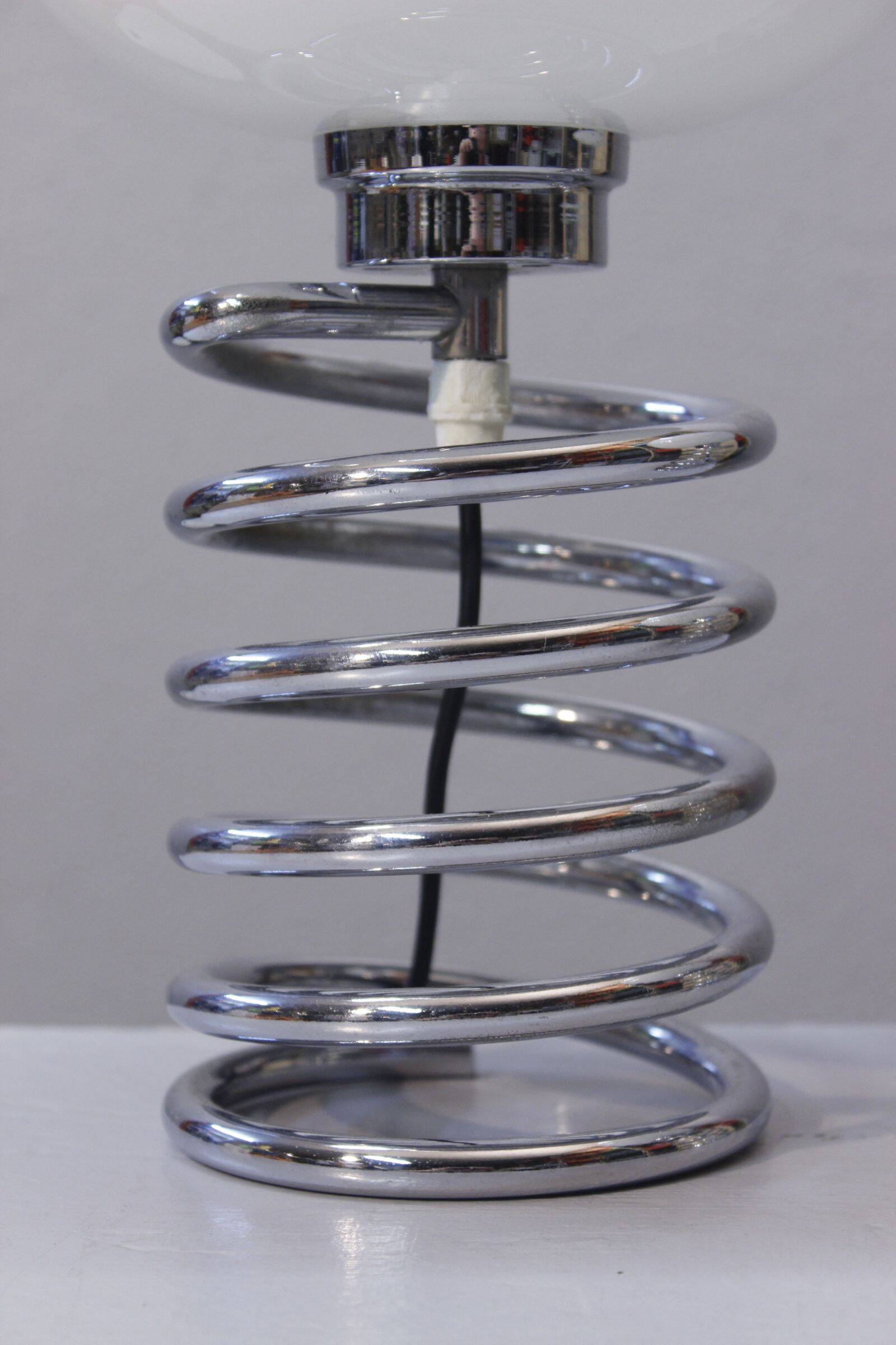 Pair of vintage chrome & opaline spring lamps 1970s