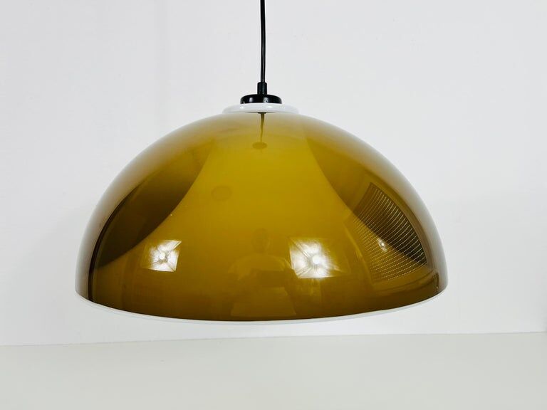 Brown and white acrylic glass suspension lamp, 1970