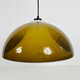 Lampe à suspension en verre acrylique brun et blanc, 1970