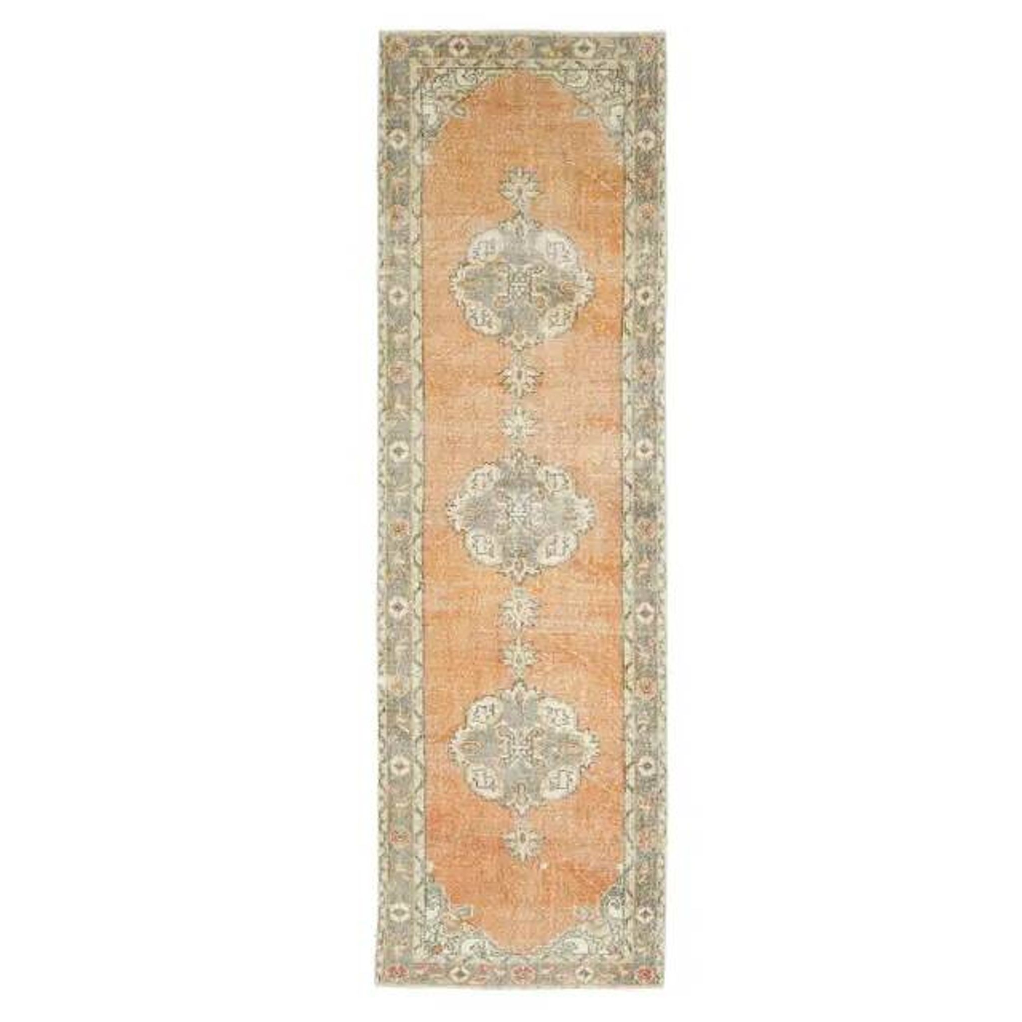 Vintage Turkish Oushak Handmade Wool Cotton Orange Runner Rug 101x339