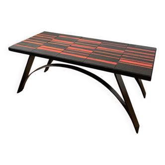 Red and black ceramic tile coffee table