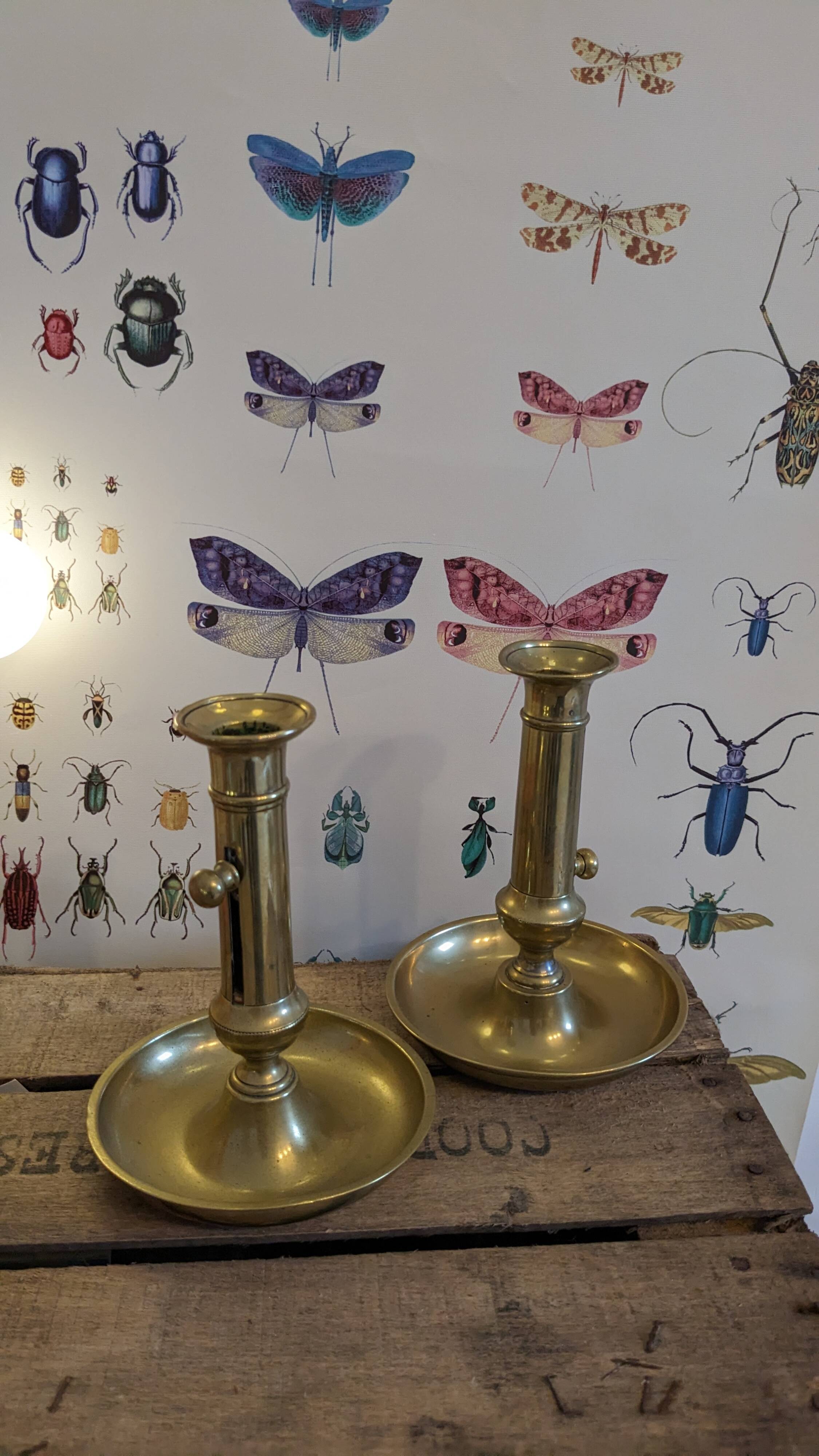 Vintage candlesticks with gilded brass pushers