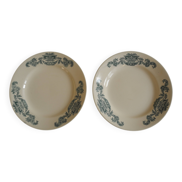 Lot 2 assiettes Terre Fer Longchamp Lutèce antique french plates