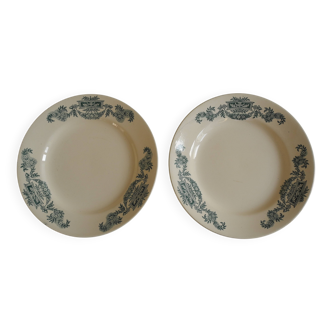 Lot 2 assiettes Terre Fer Longchamp Lutèce antique french plates