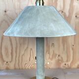Lampe de table cuir vert daim et laiton, années 1970