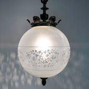 Brass chandelier and engraved glass globe, Louis XV style, 50/60
