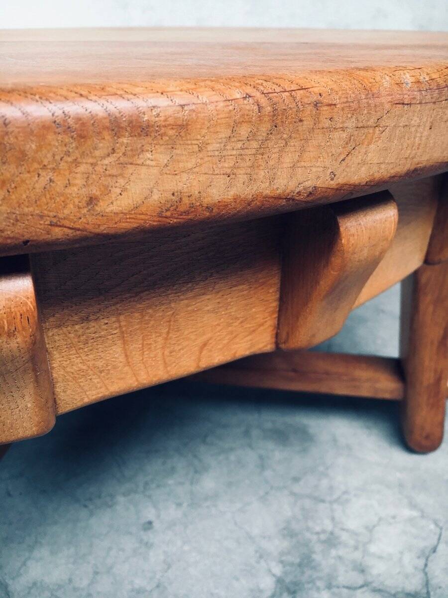 Brutalist Handcrafted Oak Coffee Table, Netherlands, 1950s