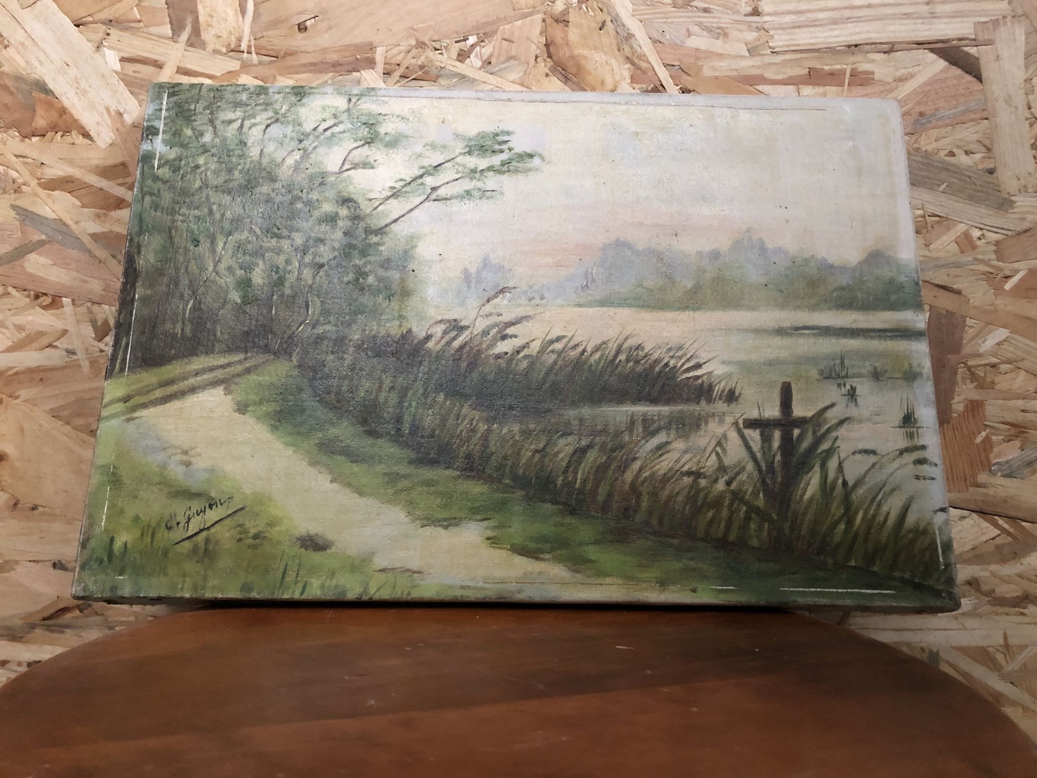 Old painting oil on canvas C. Guyon campaign in winter XIXth