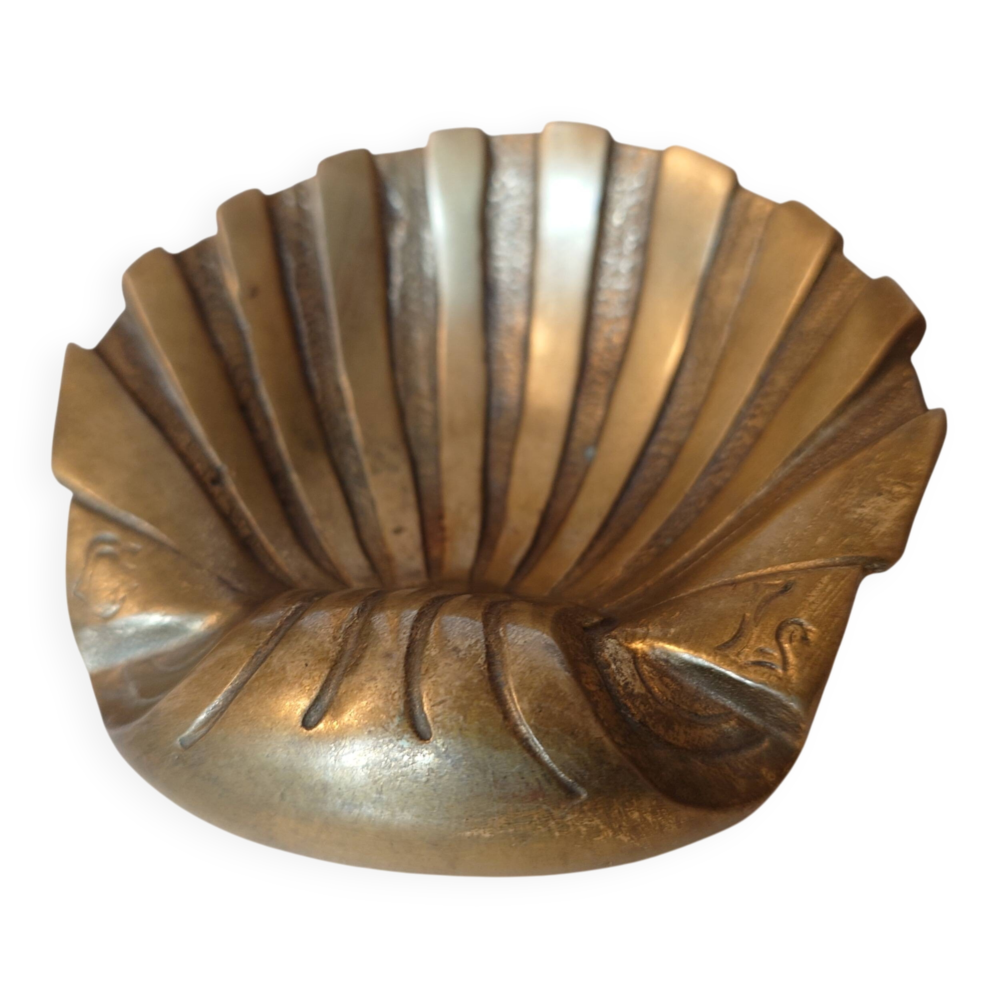 Bronze ring holder ashtray, signed, modernist vintage design shell