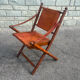 Vintage Safari Armchair in Cognac Leather and Turned Wood – 1940s/50s