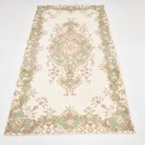 4x7 Beige and Green Floral Design Vintage Rug, Anatolian Rug, 113x207Cm