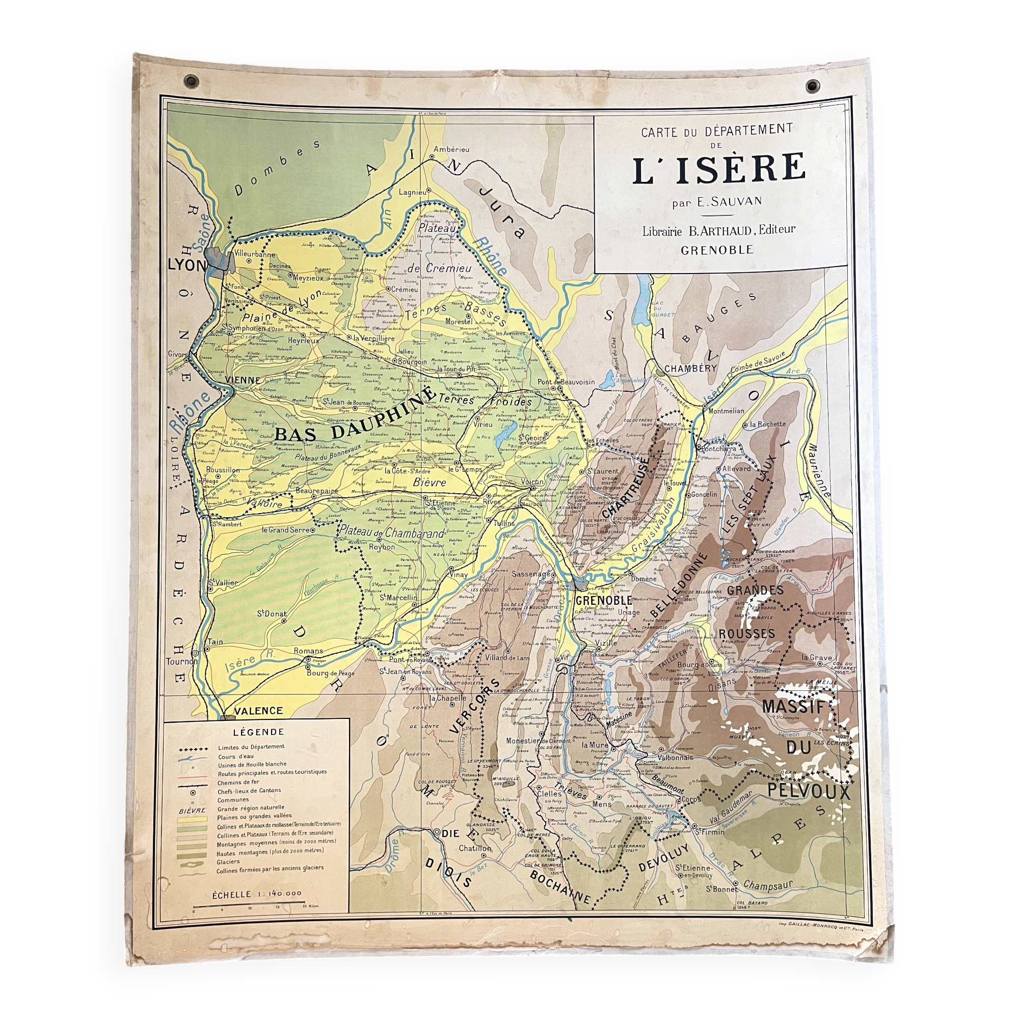🌍 Old Arthaud map, 1930, Vidal type - France, Isère (Dauphiné)