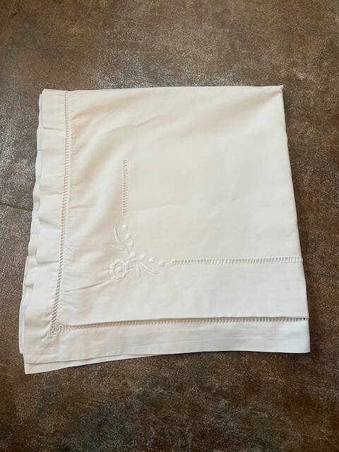 Antique embroidered pillowcase with venetian lace