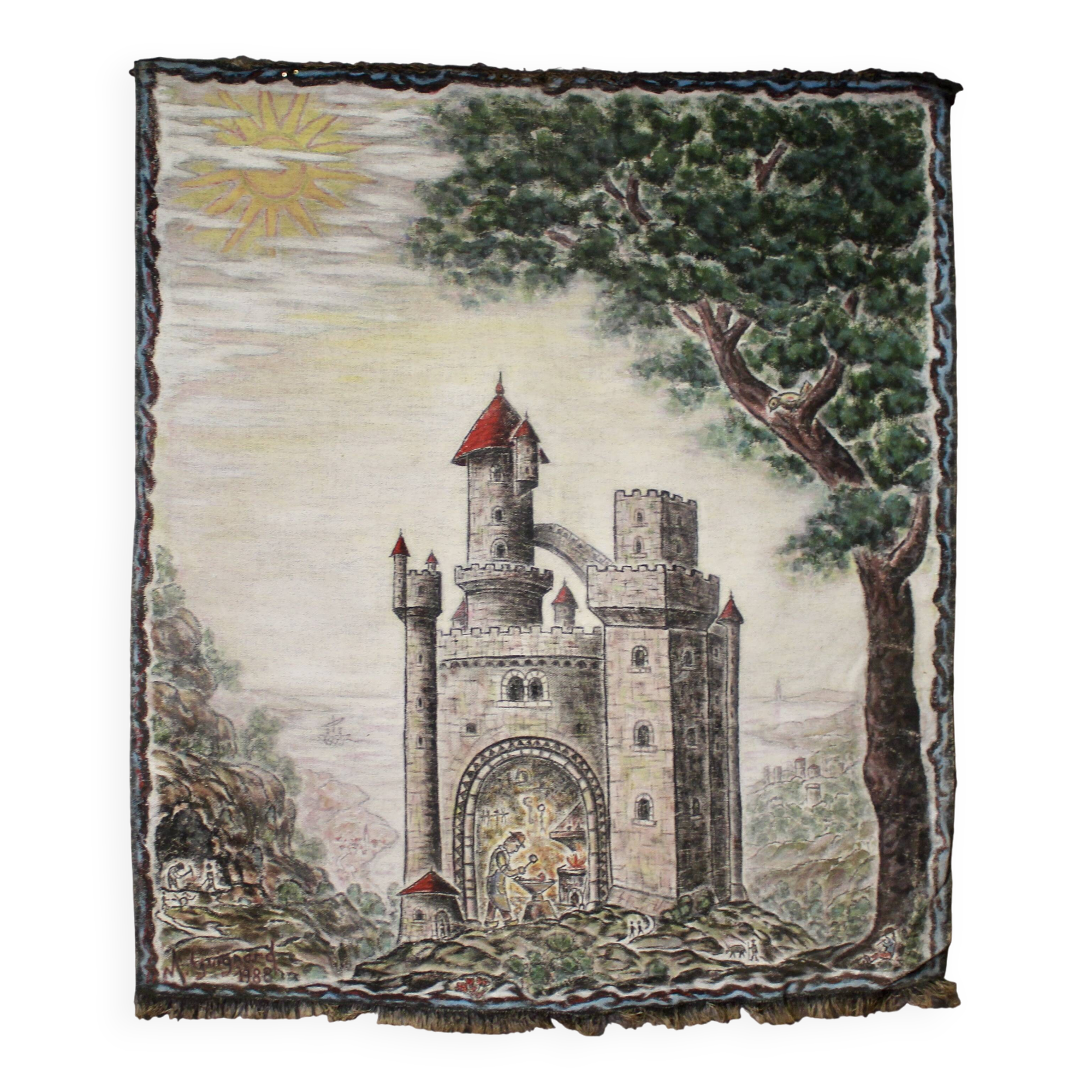 Large painting on hemp canvas by Michel Guignard 1988