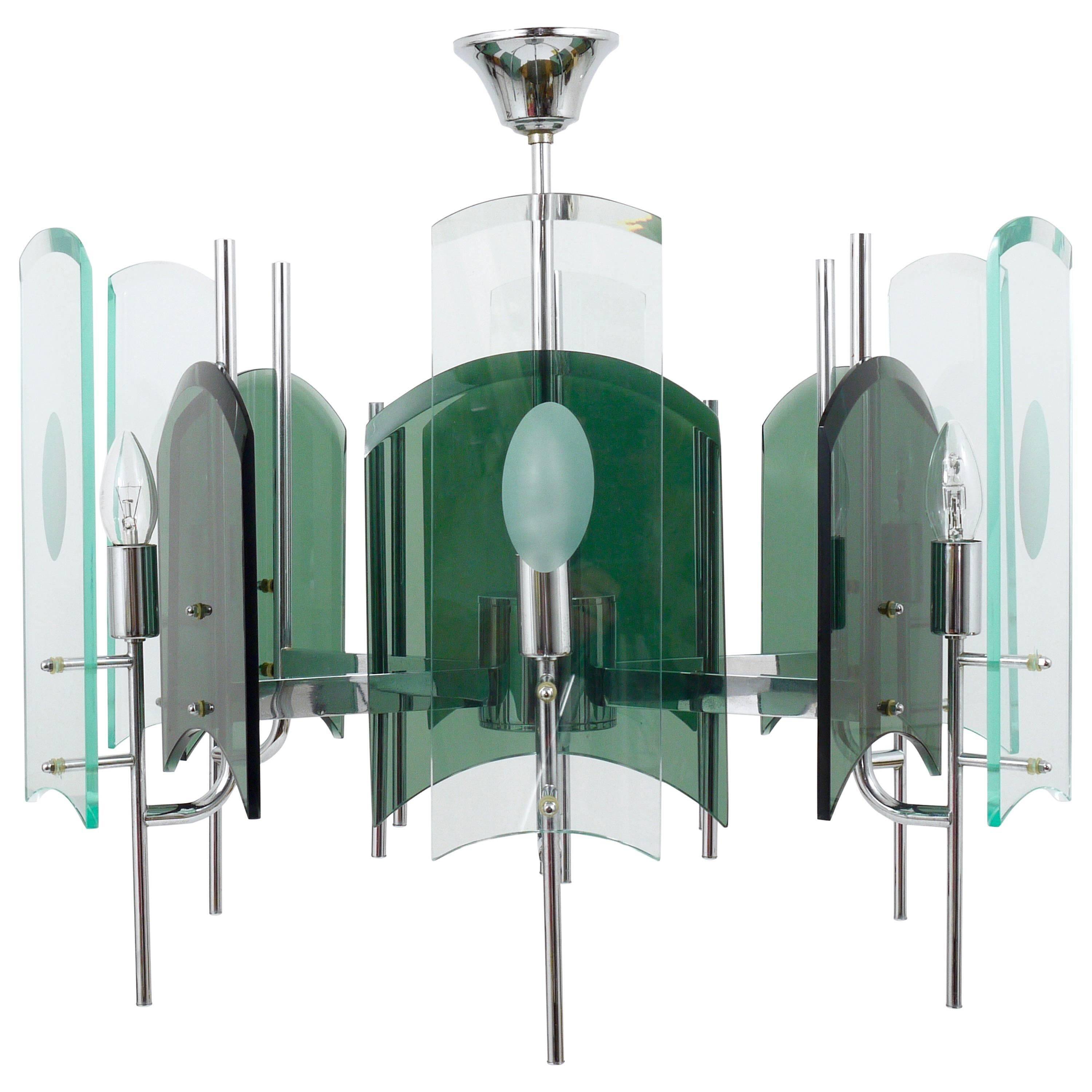 Large glass pendant lamp in Fontana Arte style, mid-century, Italy, 1960s.