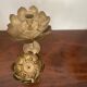 Set of two old brass lotus flower candlesticks