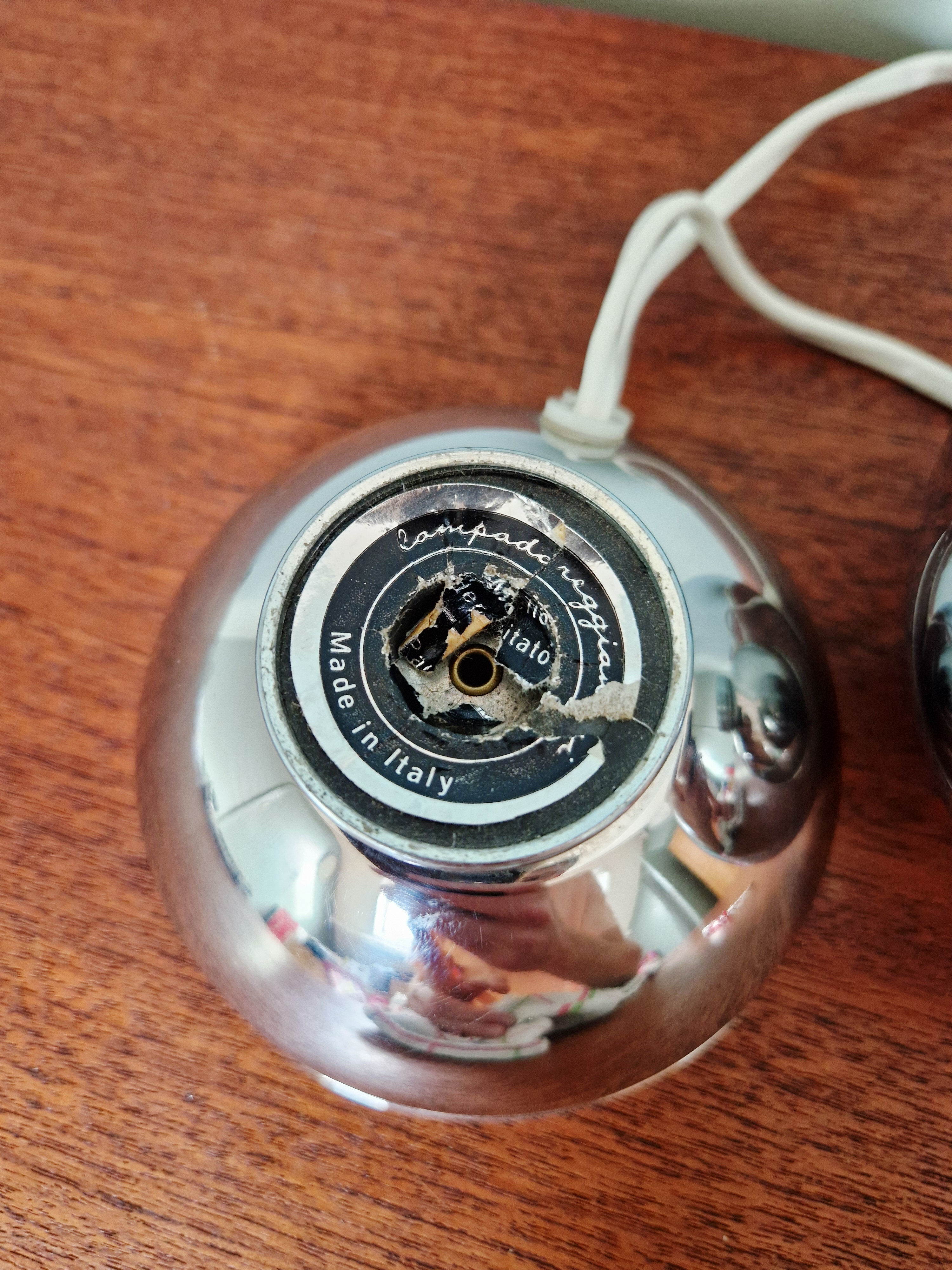 Chrome metal Eyeball lamp, Goffredo Reggiani, 1970