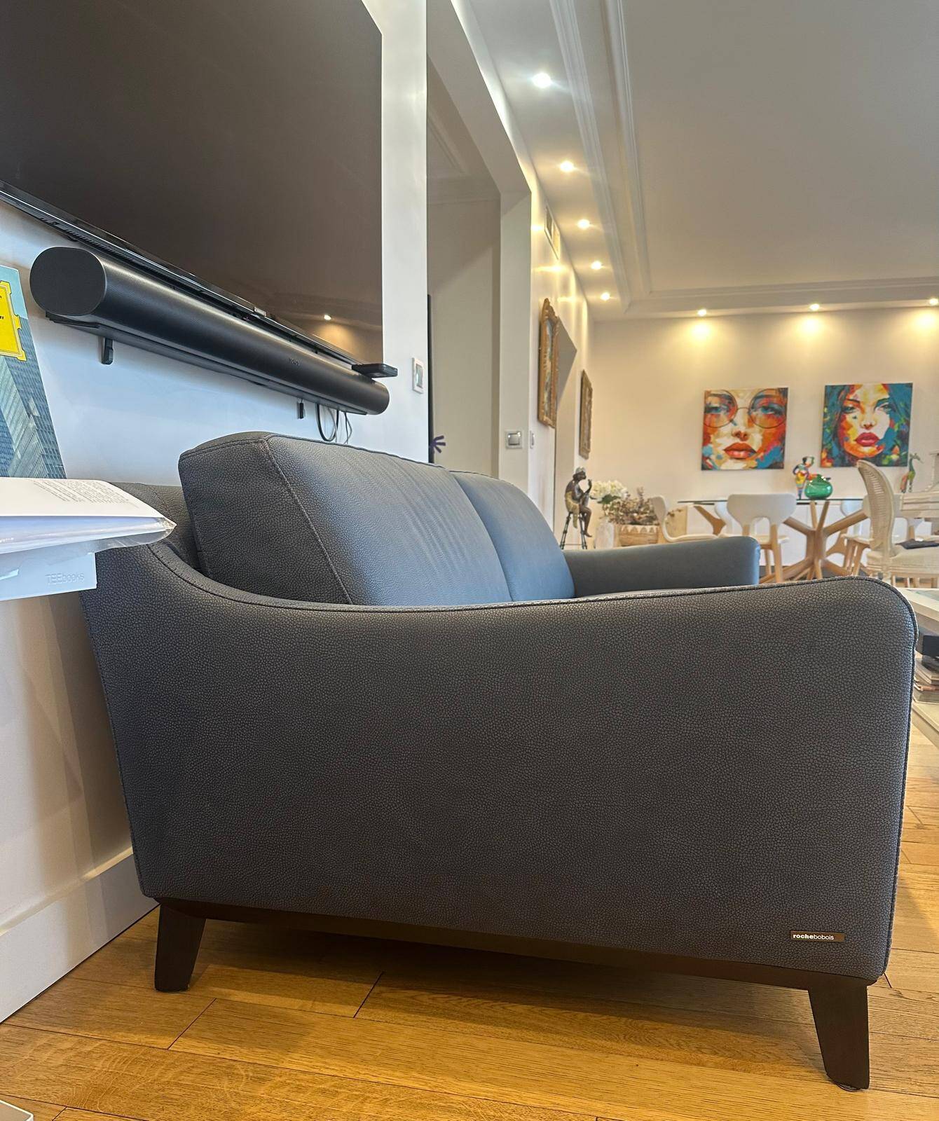 Roche Bobois blue leather sofa