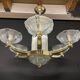 Art deco chandelier with chopsticks spirit Petitot bronze frosted glass Skyscraper
