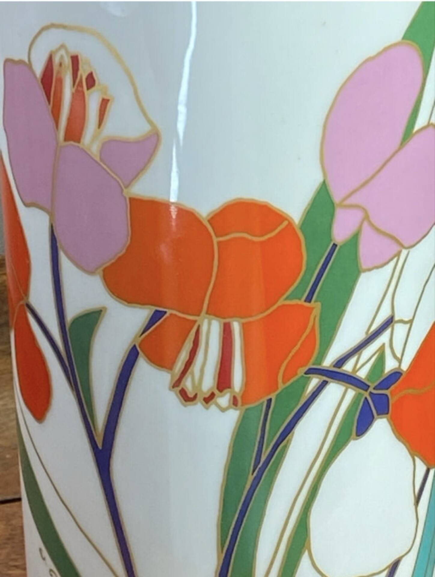 Cylindrical porcelain vase, floral decoration, Wolf Bauer Rosenthal