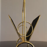 Magazine rack in brass and black lacquered metal, Italy 1970s