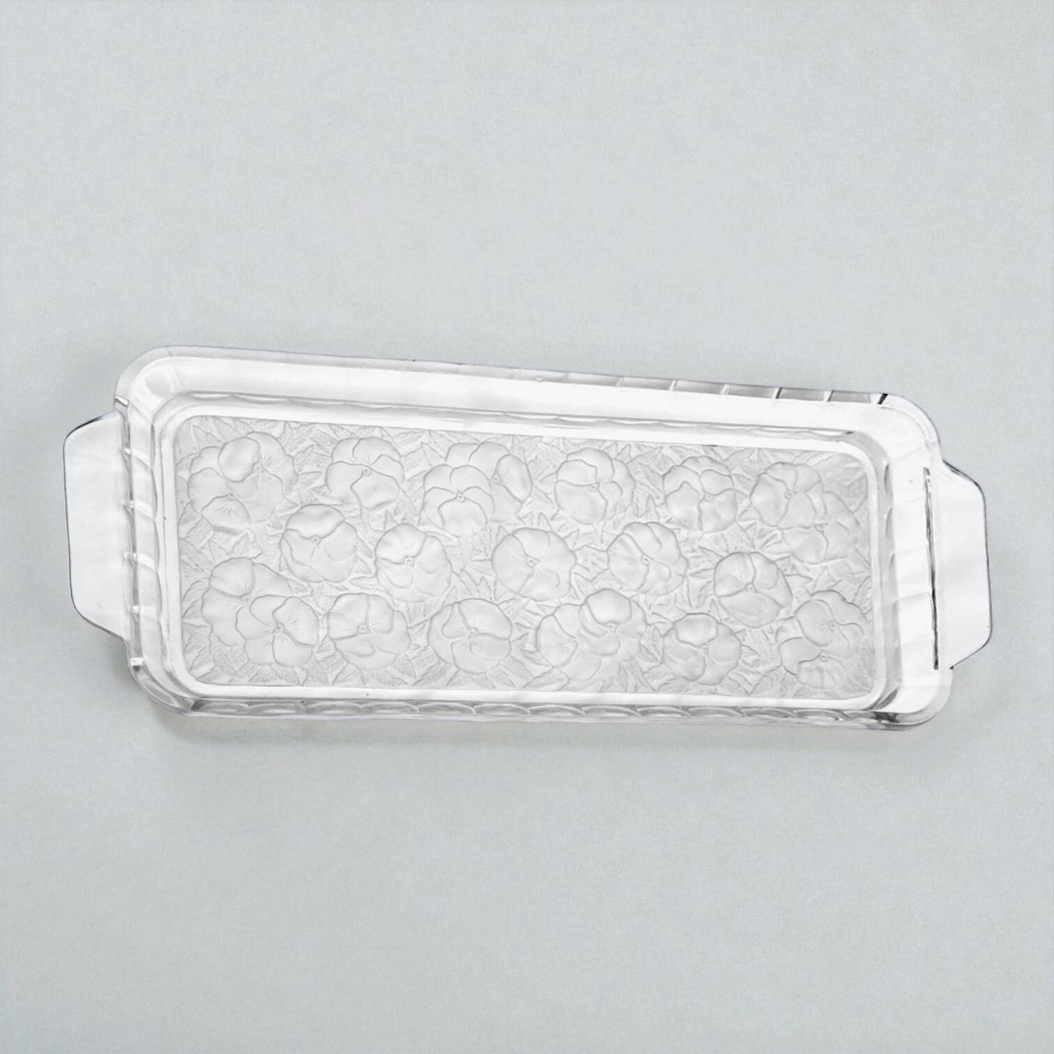 Plateau de service Art Déco en verre - fleurs pensées Vallerysthal Portieux