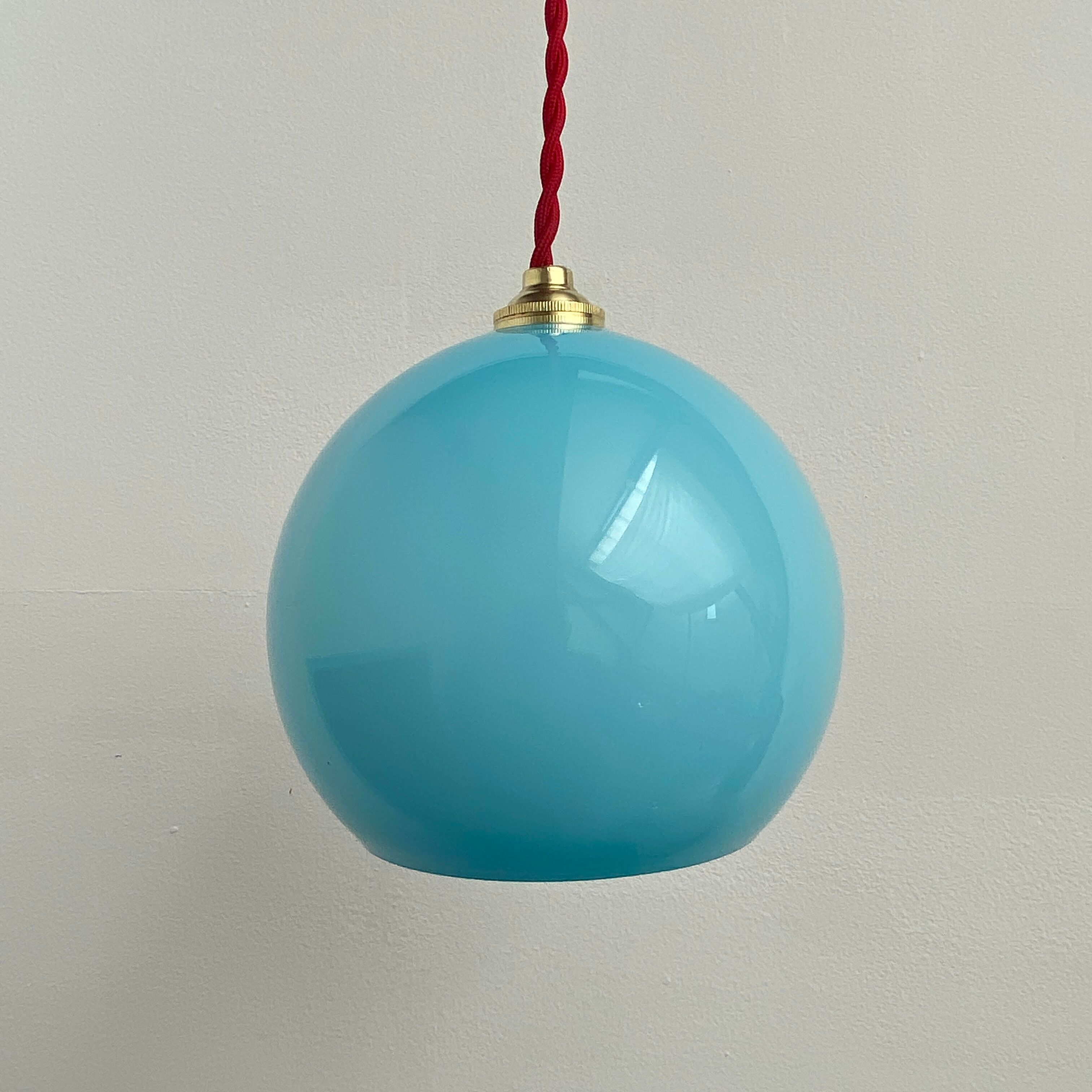 Lot 3 vintage blue opaline hanging lamps