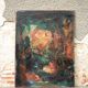 Oil on canvas signed Monique Humbert, large abstract composition, wall painting, interior decoration.