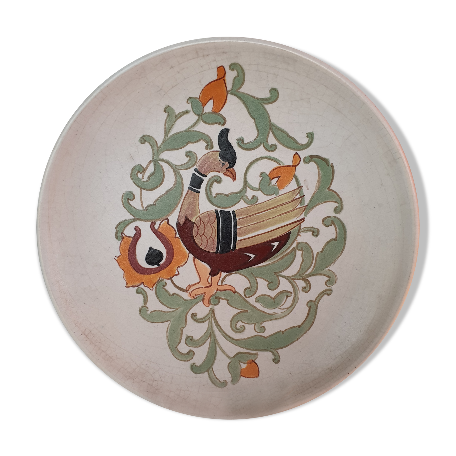 Ceramique vallauris signee Giraud Assiette decor oiseau