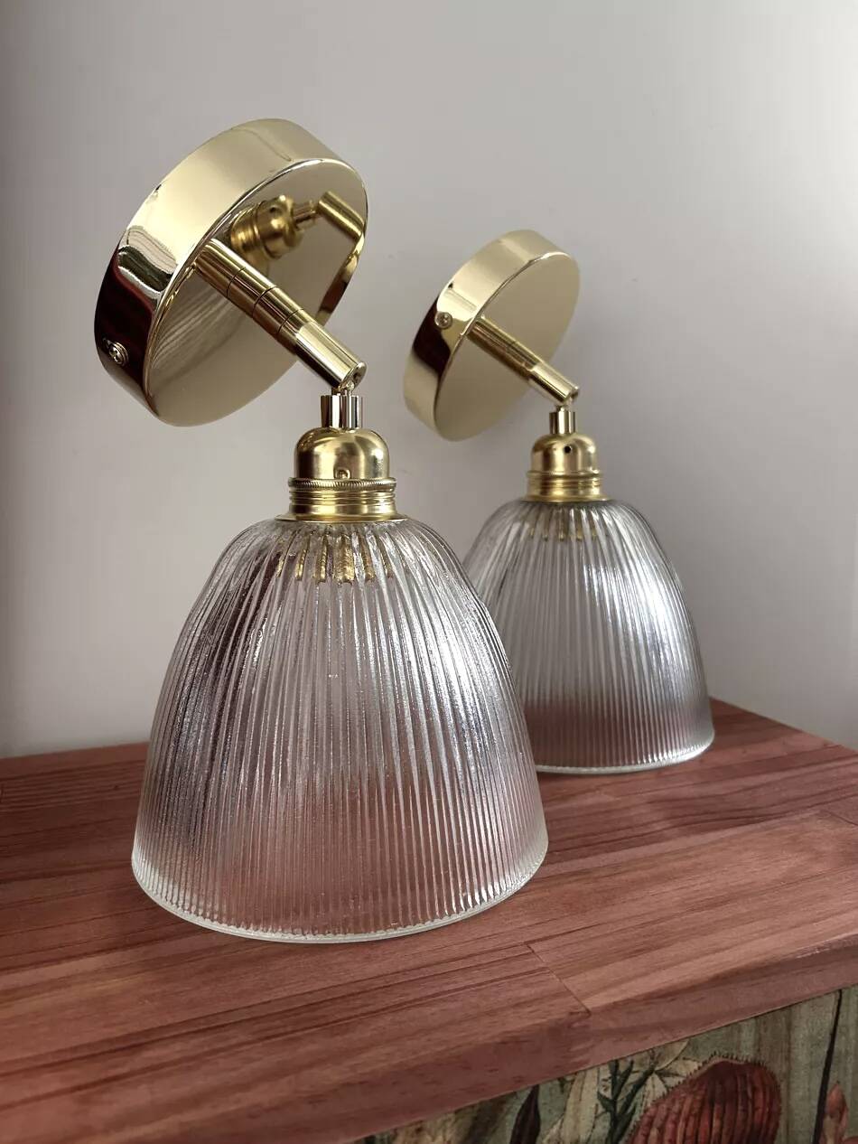 Pair of ribbed glass wall sconces