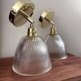 Pair of ribbed glass wall sconces