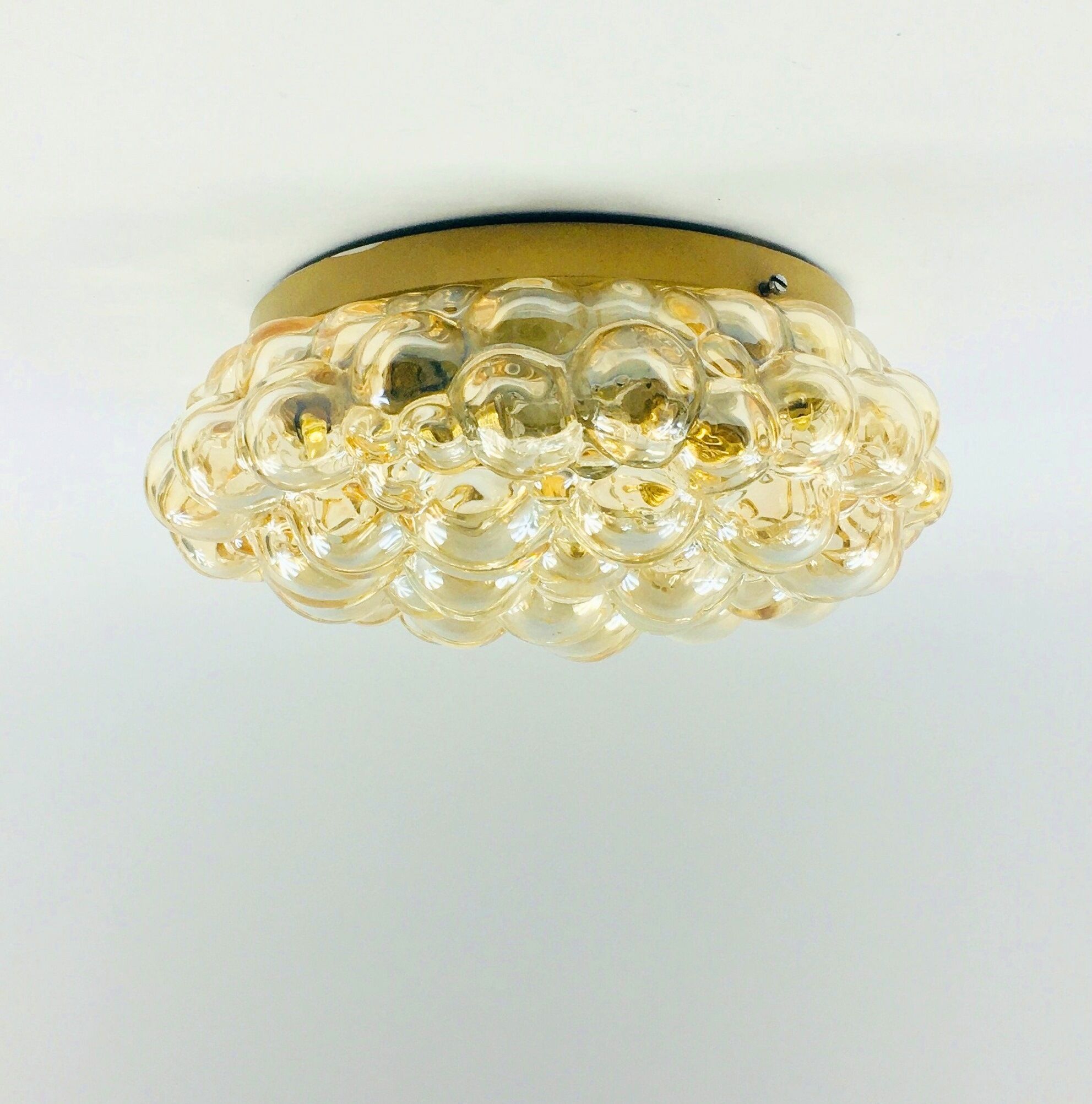 Amber bubble glass flush mount by helena tynell for limburg, germany, 1970s