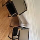 Pair of vintage metal and smoked glass side tables