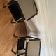 Pair of vintage metal and smoked glass side tables
