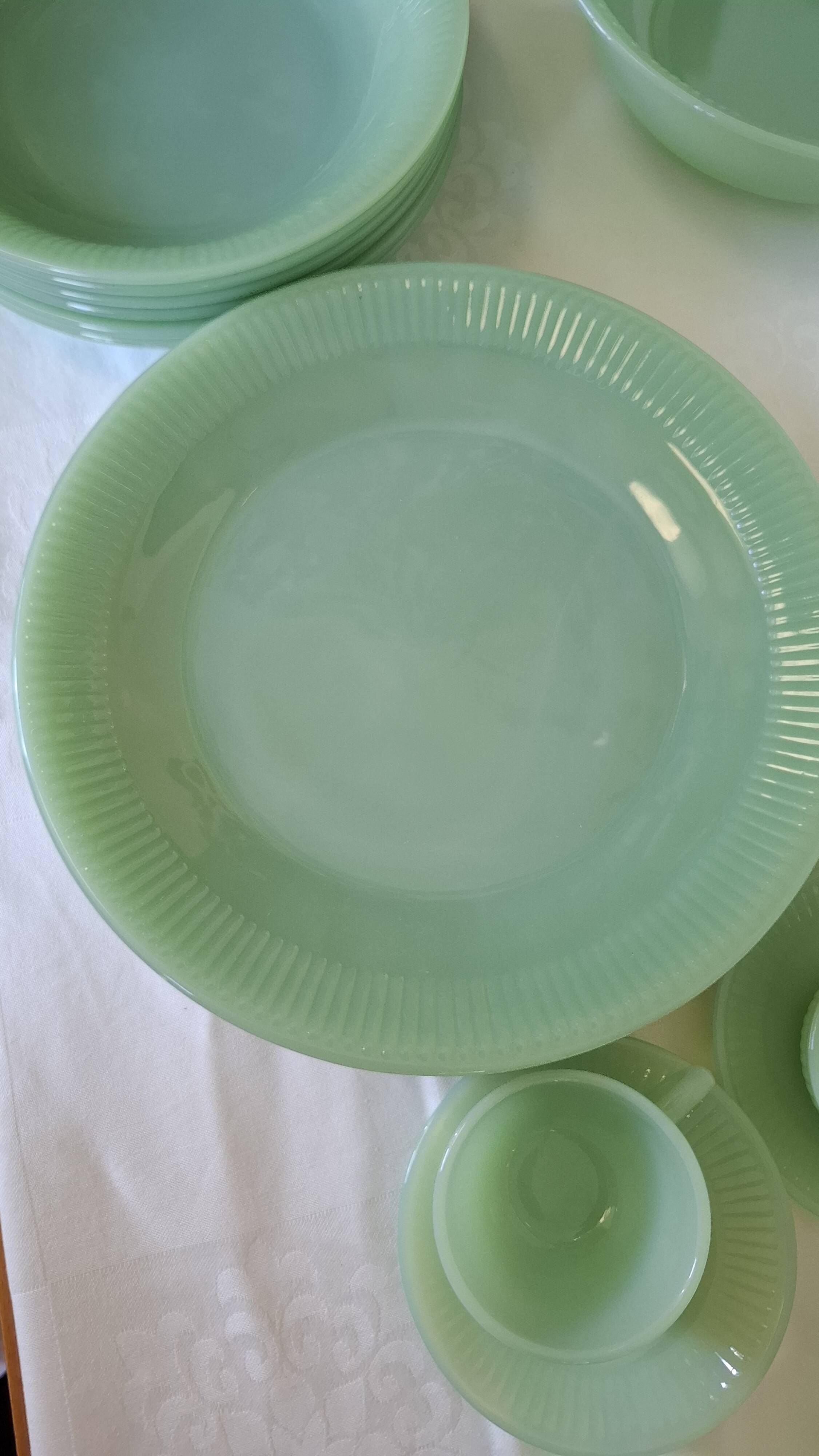 Rare 1950s Fire-King Jadeite "Jane Ray" Dinner & Coffee Service - 32-Pieces