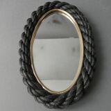 Oval mirror in black rope and gold edging, 1960s