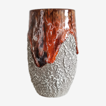 Zoomorphic vase ceramic fat lava orange/brown flamed Vallauris style