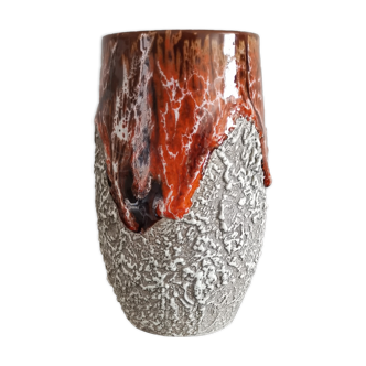 Zoomorphic vase ceramic fat lava orange/brown flamed Vallauris style