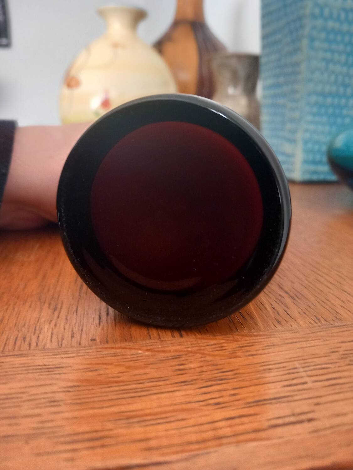 Vintage cylindrical vase in Empoli opaline – amber and brown gradient