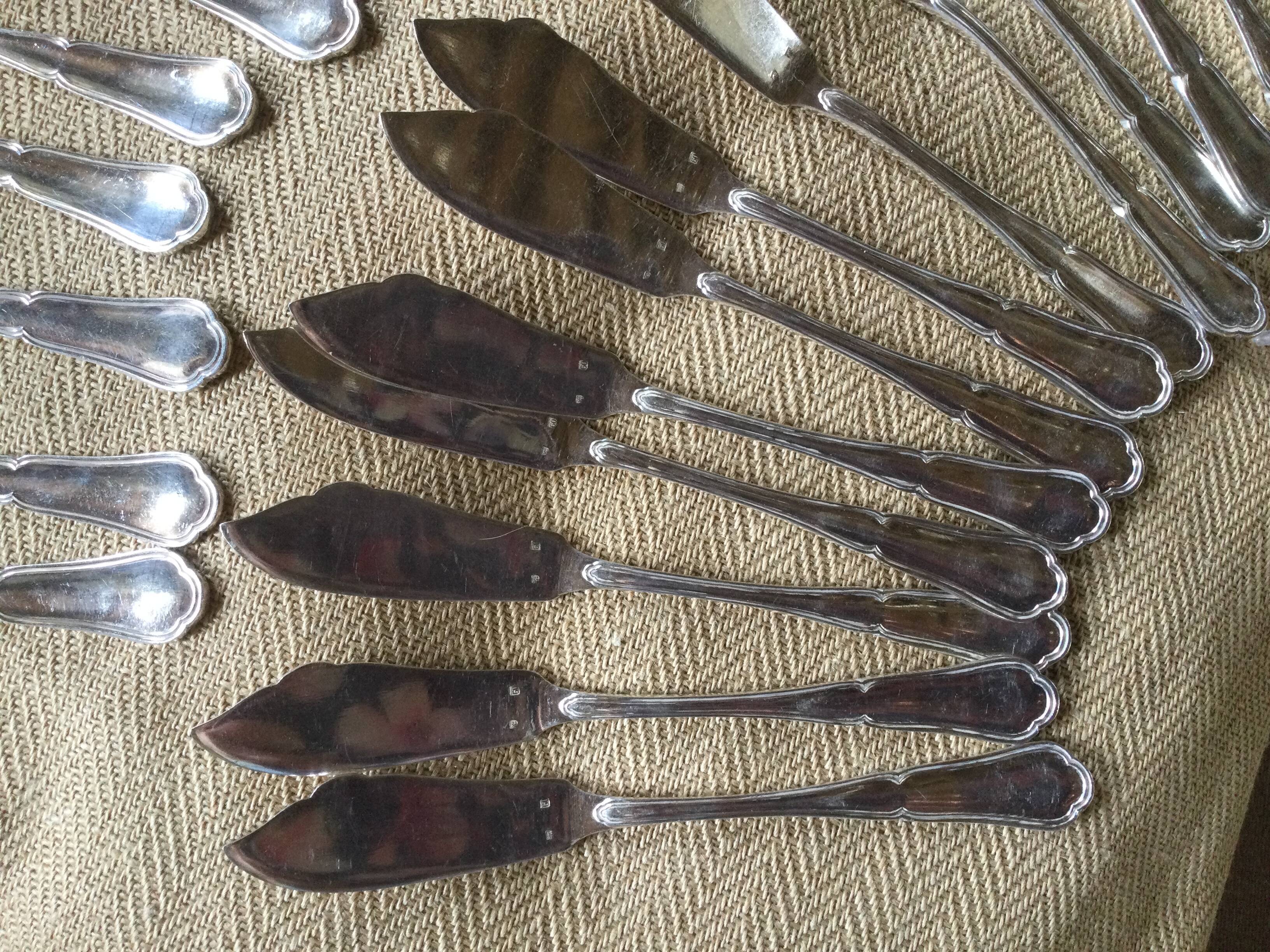 Antique silver metal fish cutlery