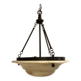 Chandelier in white alabaster and antique brass.