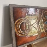 Enameled lava plate signed jean jaffeux circa 1960