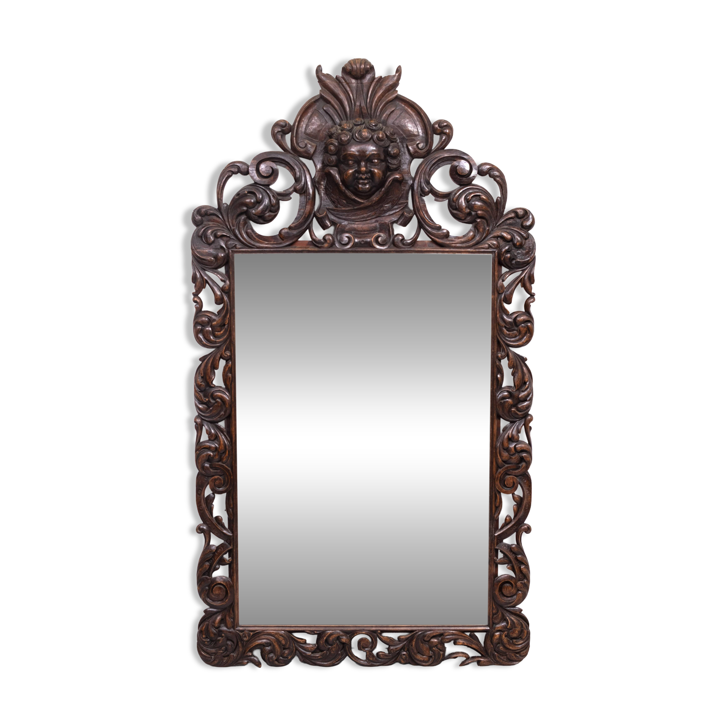 Impressive Monumental 18 Century Antique Cherub Oak mirror Holland