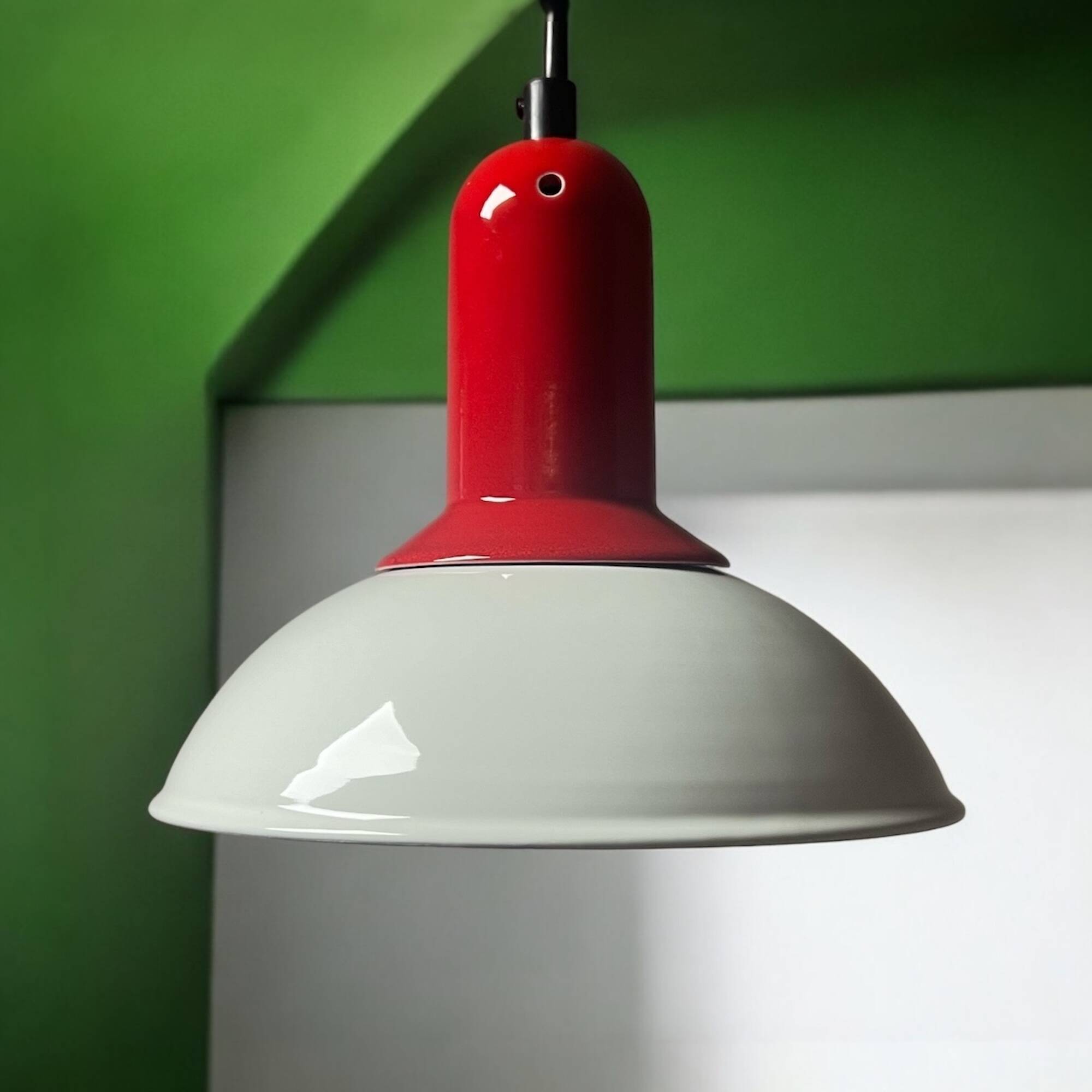 1980s Vintage Hanging Lamp by Imago Italy - Red and White Ceramic- New Old Stock.