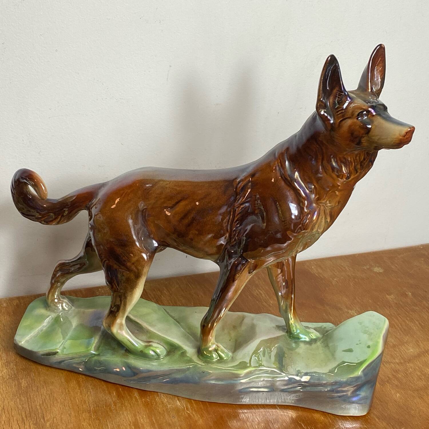 Iridescent ceramic wolf dog, Hubert Béquet