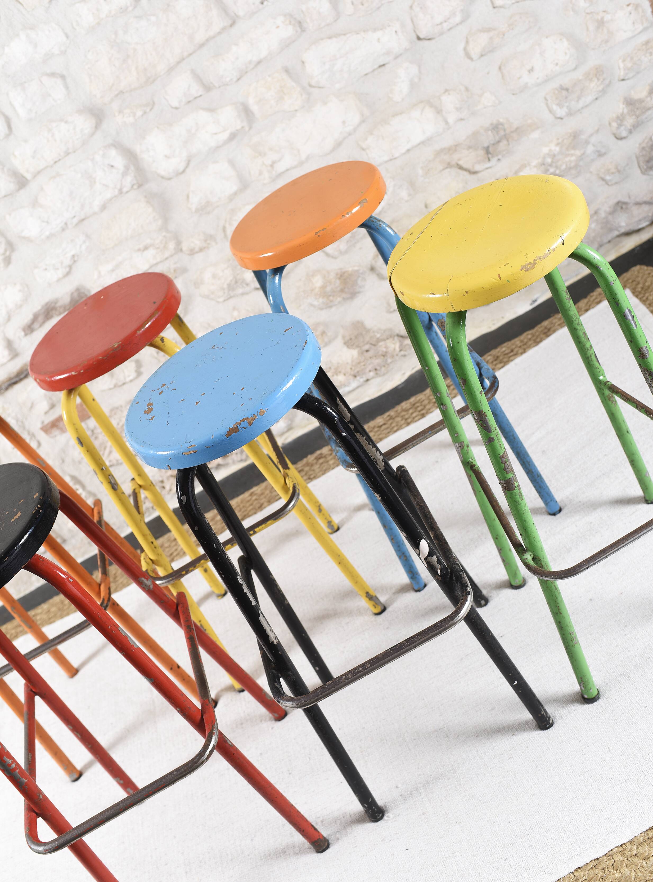 Set of 6 industrial high stools