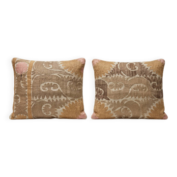 Lot de 2 housses de coussin brodées vintage 59x68 cm