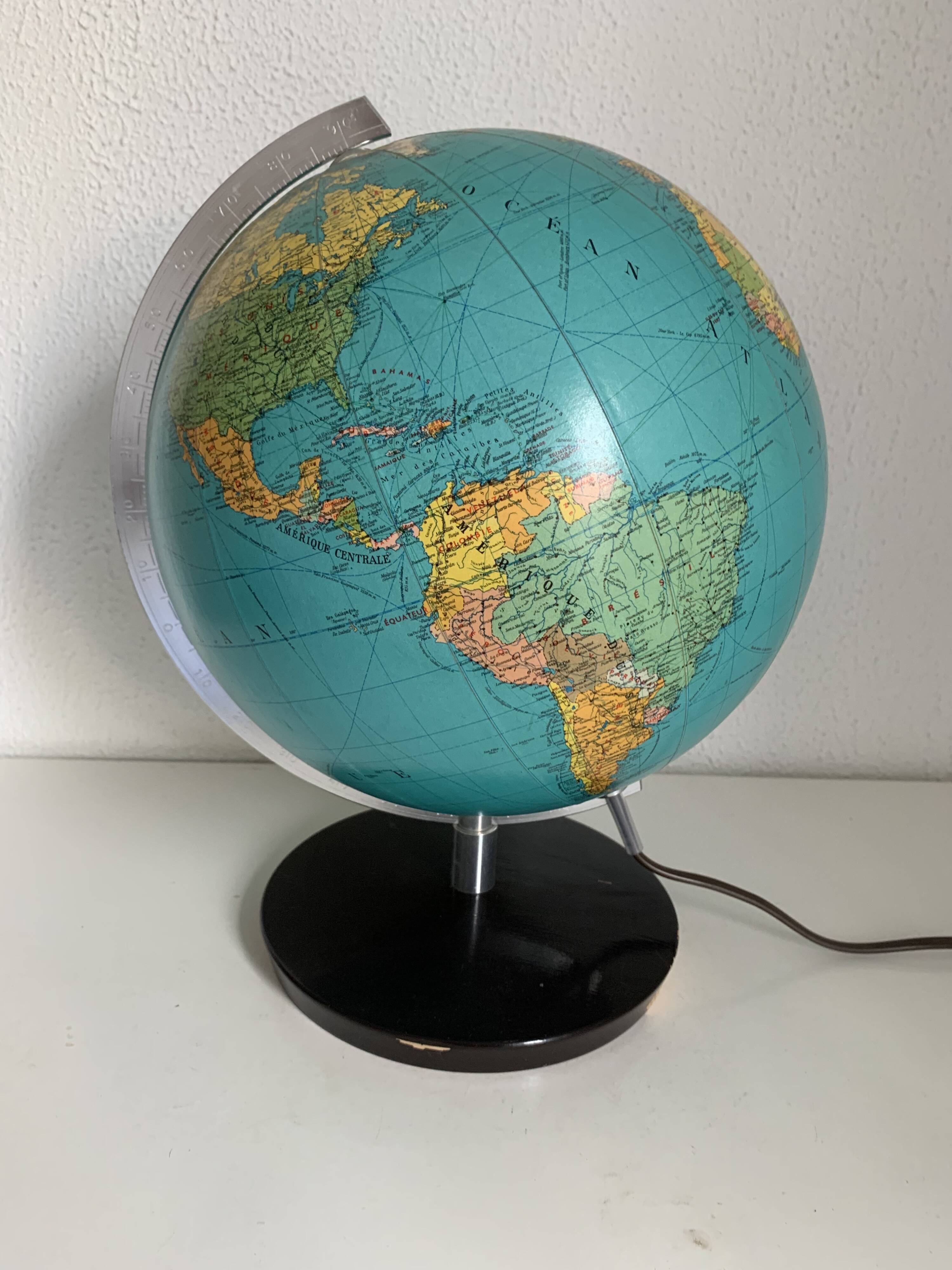 Vintage globe 1976 German terrestrial (French) JRO changeable image - 34 cm