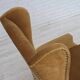 1970s, Danish high back armchair, furniture velour, oak wood legs.
