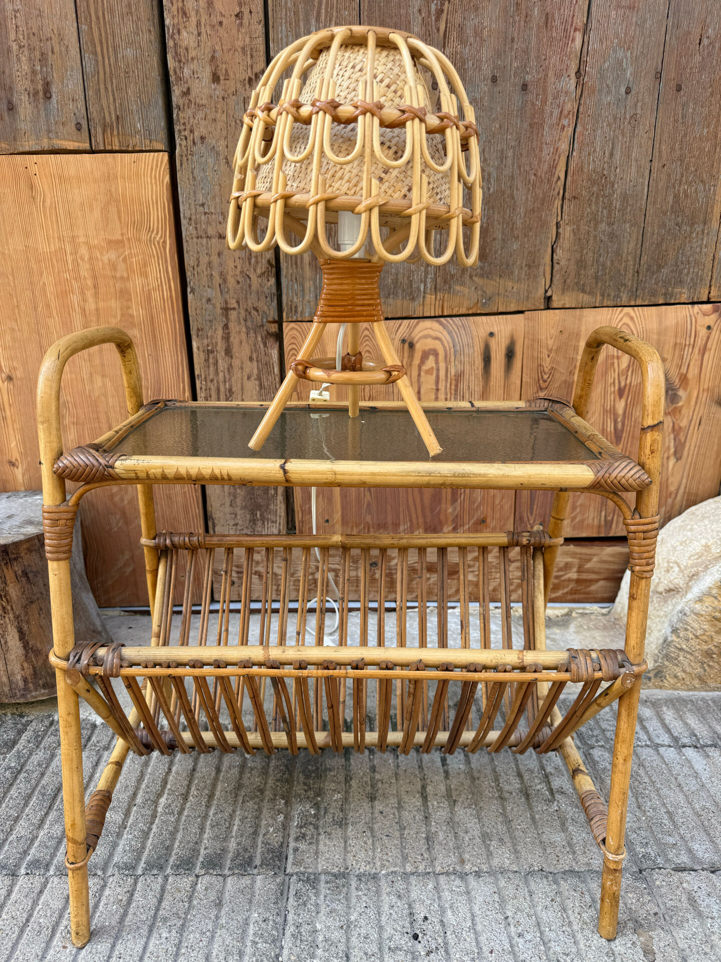 1950s Italian Rattan Side Table